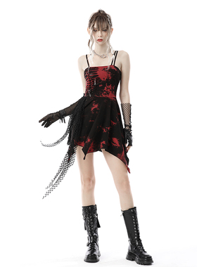 DARK IN LOVE 个性原创朋克摇滚黑红色染色背带连衣裙DW644