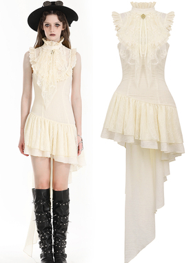 DARK IN LOVE哥特女装暗黑宫廷风高领连衣裙不规则裙摆DW994