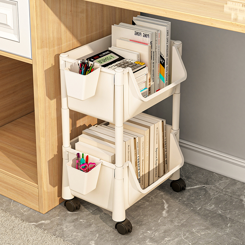 桌下书架办公室桌面收纳置物架落地移动宿舍小推车带轮多层书柜子