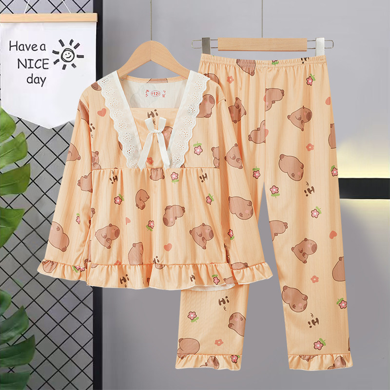 儿童家居服春秋季长袖睡衣薄款花边草莓熊可爱公主甜美小女孩套装,童装/婴儿装/亲子装,家居服套装,淘宝优惠券,粉丝福利购,淘宝优惠卷