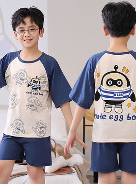 儿童睡衣男孩短袖夏季薄款纯棉2024新款卡通中大童宝宝家居服套装