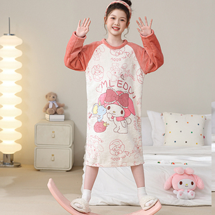 儿童睡裙秋冬季珊瑚绒保暖小女孩薄款法兰绒美乐蒂女童睡衣家居服