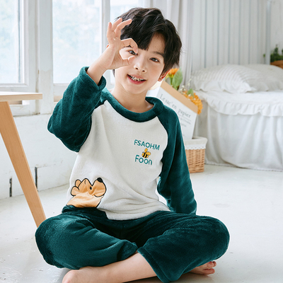儿童法兰绒睡衣冬季大童可爱男童