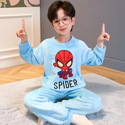 2025新款男童睡衣冬季法兰绒保暖套装儿童青少年男孩珊瑚绒家居服