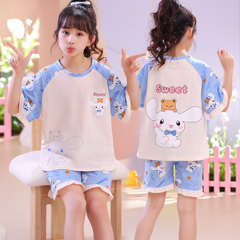 儿童睡衣夏季短袖纯棉薄款卡通玉桂狗可爱女孩公主夏天家居服套装