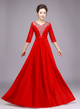 新款大合唱演出服女长裙成人独唱现代中老年合唱团指挥修身晚礼服