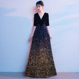 高级感显瘦合唱服 大合唱团演出服指挥钢琴高端亮片晚礼服2025新款