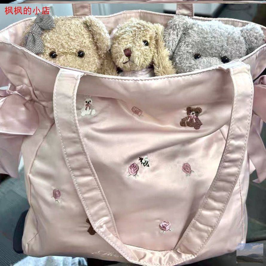 那片云定制女包手提包托特包单肩包兔熊刺绣新款蝴蝶结手提包