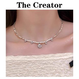 999纯银珍珠碎银子项链女款2025新款轻奢小众锆石颈链情人节礼物