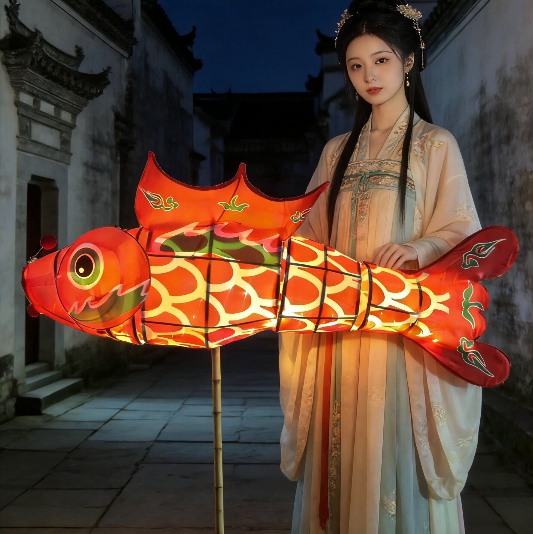 非遗鱼灯手工金鱼灯笼古风汉服手持鱼形花灯夜景拍照中秋节日道具