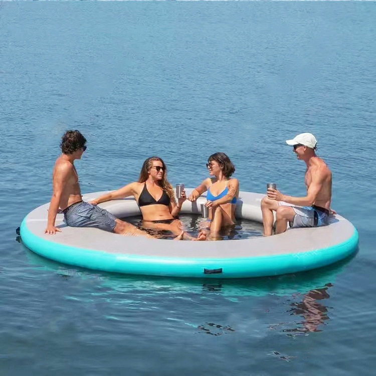 夏季海上PVC充气平台便携式充气浮台水吊床泳池躺椅水上漂浮码头
