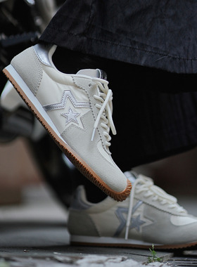 Pentagonal Star 五角心男女真皮星星鞋歪头潮薄底德训鞋米白银色