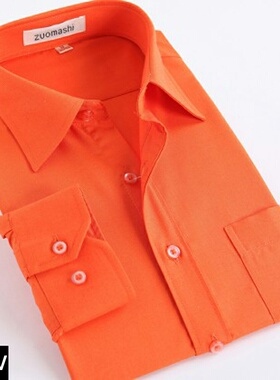 男士桔红色长袖衬衫纯色男装桔色素色橙色潮青少年时尚休闲男衬衣