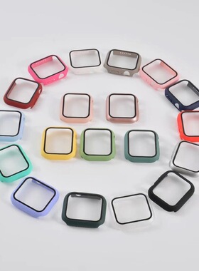 糖果色壳膜一体表壳硬壳适用苹果iwatch3/4/5/6/7/8/SE代表带新款