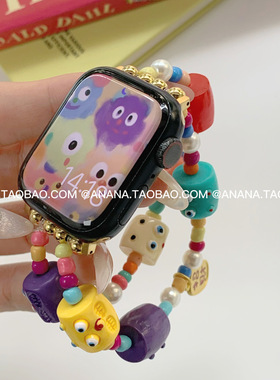 ANANSTORE新款多巴胺小怪兽手链表带适用苹果iwatch87654代SE可爱