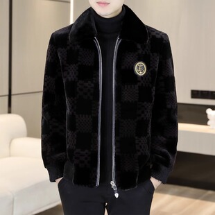 翻领夹克 高端金貂绒拉链皮草大衣男士 2025新款 皮毛一体外套男冬季