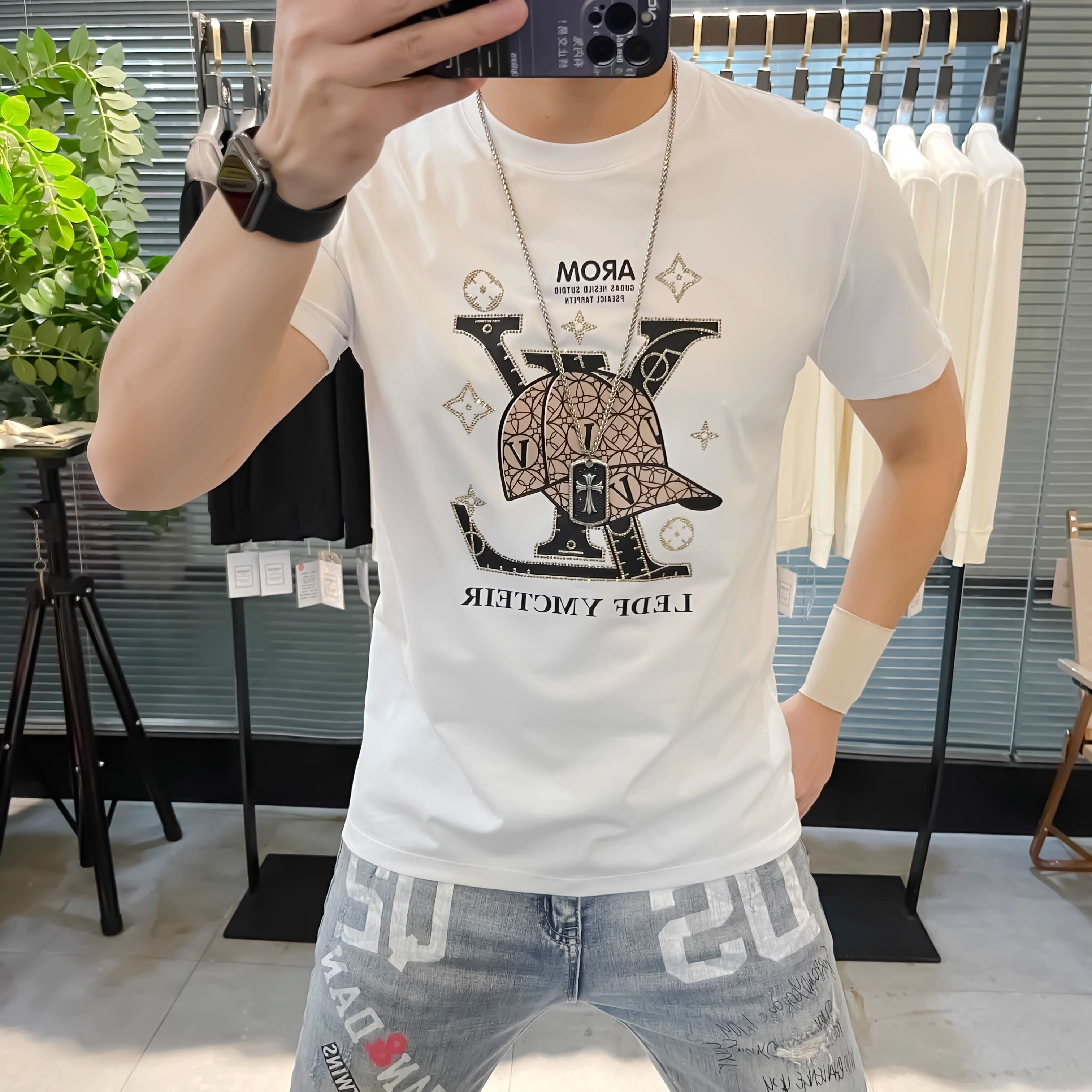 潮牌潮流新款短袖T恤白色修身