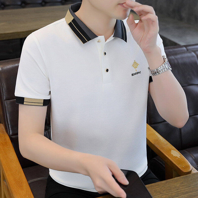 品牌短袖POLO衫男2025新款夏季修身刺绣休闲商务翻领冰丝短袖T恤