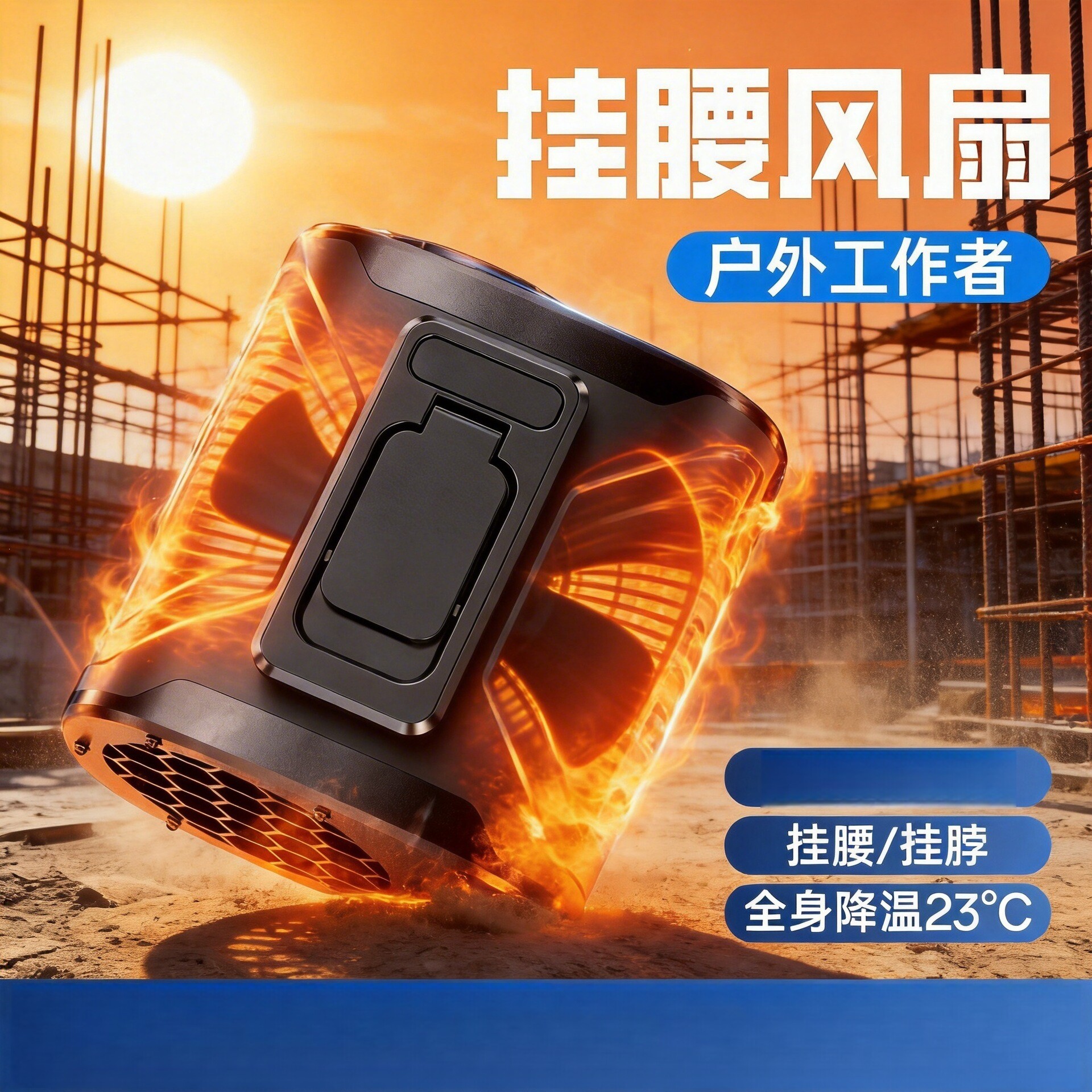 【下单立减50】挂腰风扇随身便携式夹腰间户外工地充电小型