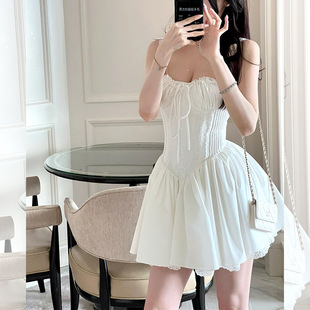 3m用料鱼骨重工款 胸部可调节钢圈白色裙子气质连衣裙优雅收腰裙子
