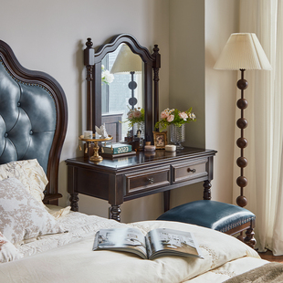 蒙杰西法式中古风实木梳妆台梳妆镜化妆镜梳妆桌化妆桌化妆台书桌