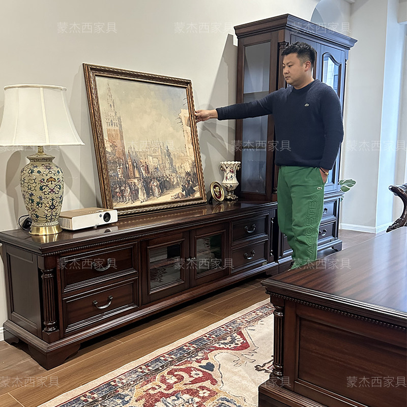 蒙杰西家具美式复古全实木电视柜客厅家用落地收纳储物柜一体轻奢,住宅家具,电视柜,淘宝优惠券,粉丝福利购,淘宝优惠卷
