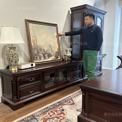 蒙杰西美式复古全实木电视柜落地