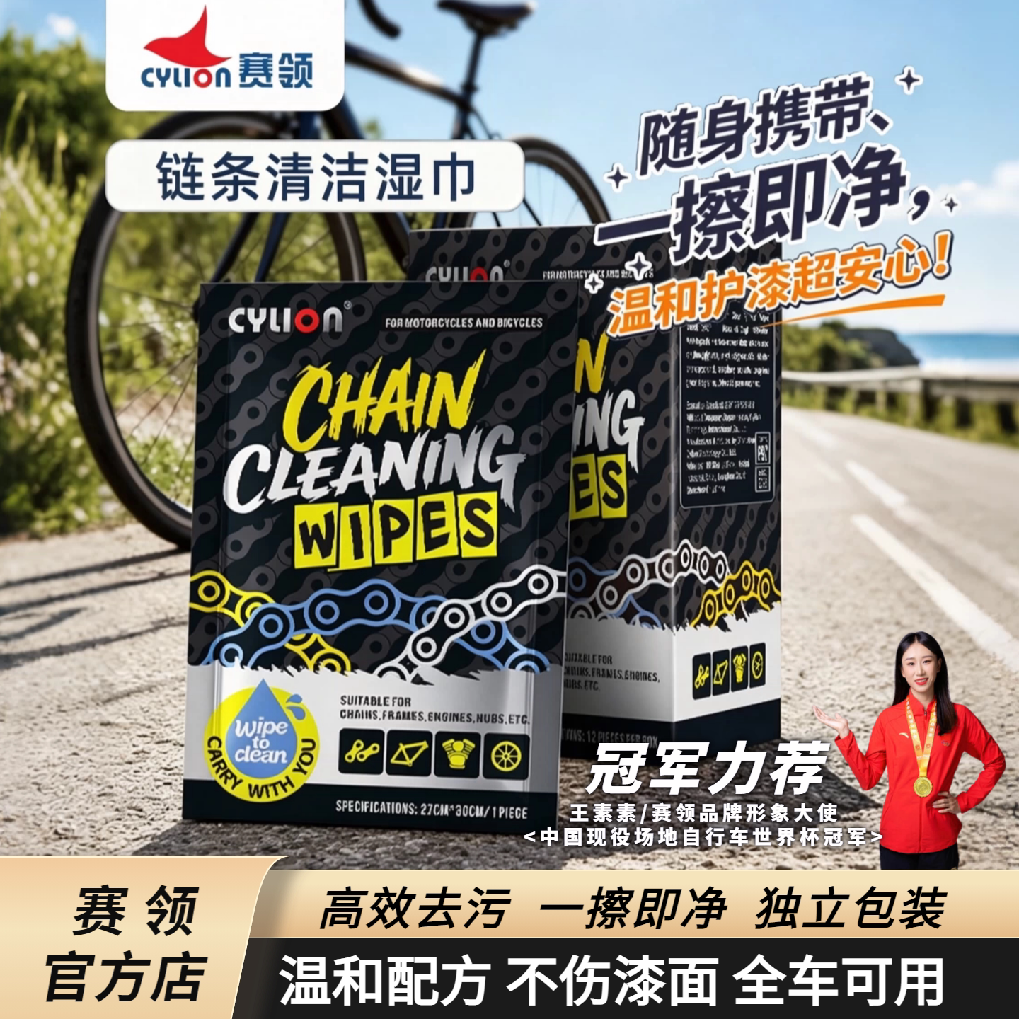 赛领自行车链条清洗剂清洁湿巾油保养套装蜡防尘山地车清洗养护