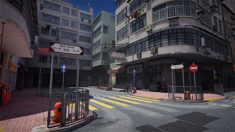 ue4虚幻4中国香港城市街道马路店铺场景模型 hong kong street