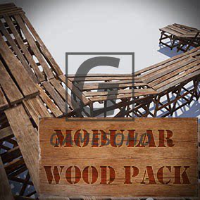 虚幻4UE5模块化木料包桥木头建造舱屋道具家具 Modular Wood Pack