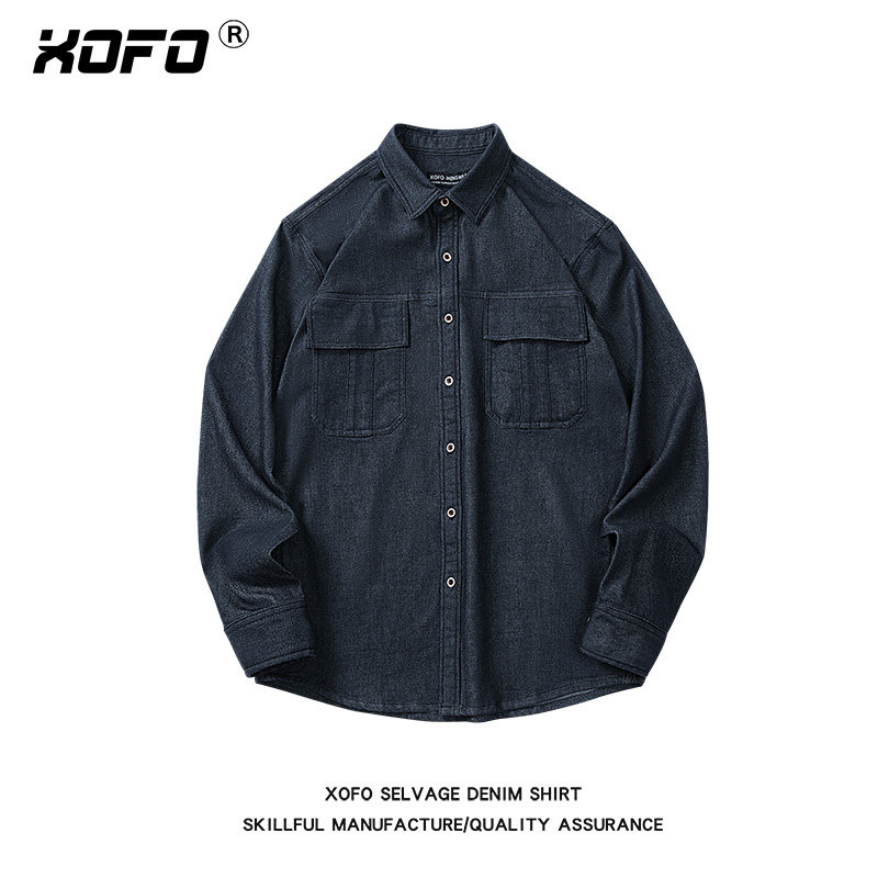 2026秋季新款水洗休闲衬衣外穿式长袖衬衫男士高级蓝工装衬衣