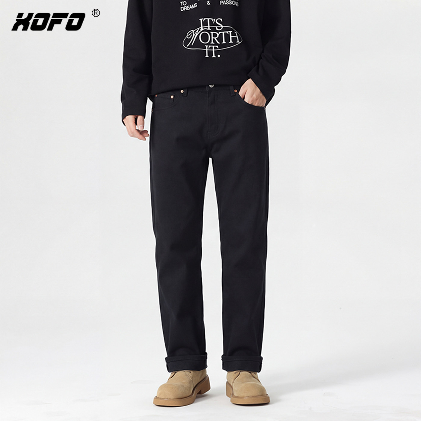 品质肌理感黑色宽松直筒休闲裤男款2026新款港风长裤子水洗简约潮
