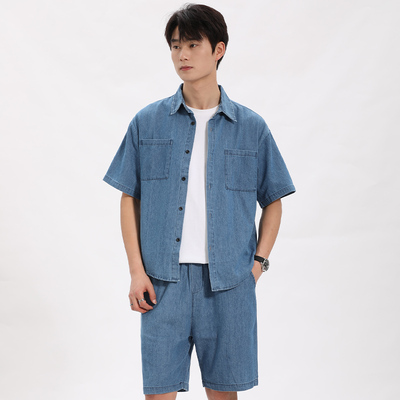 夏季复古工装凉爽牛仔套装