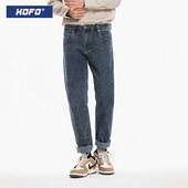 宽松直筒休闲弹力水洗长裤 夏新款 子潮流舒适 男款 深蓝色牛仔裤