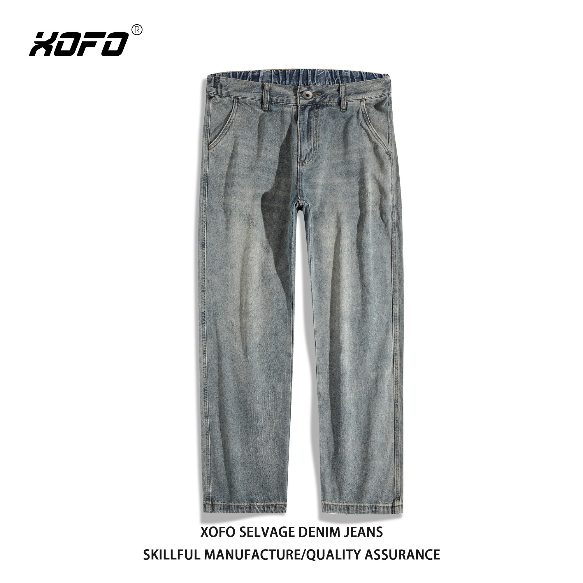 美式复古牛仔裤男款百搭宽松直筒阔腿伸缩腰休闲裤男夏潮流新款