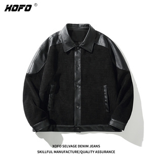 PU拼接灯芯绒夹克外套高级感2026新款秋款仿真皮皮衣百搭长袖款