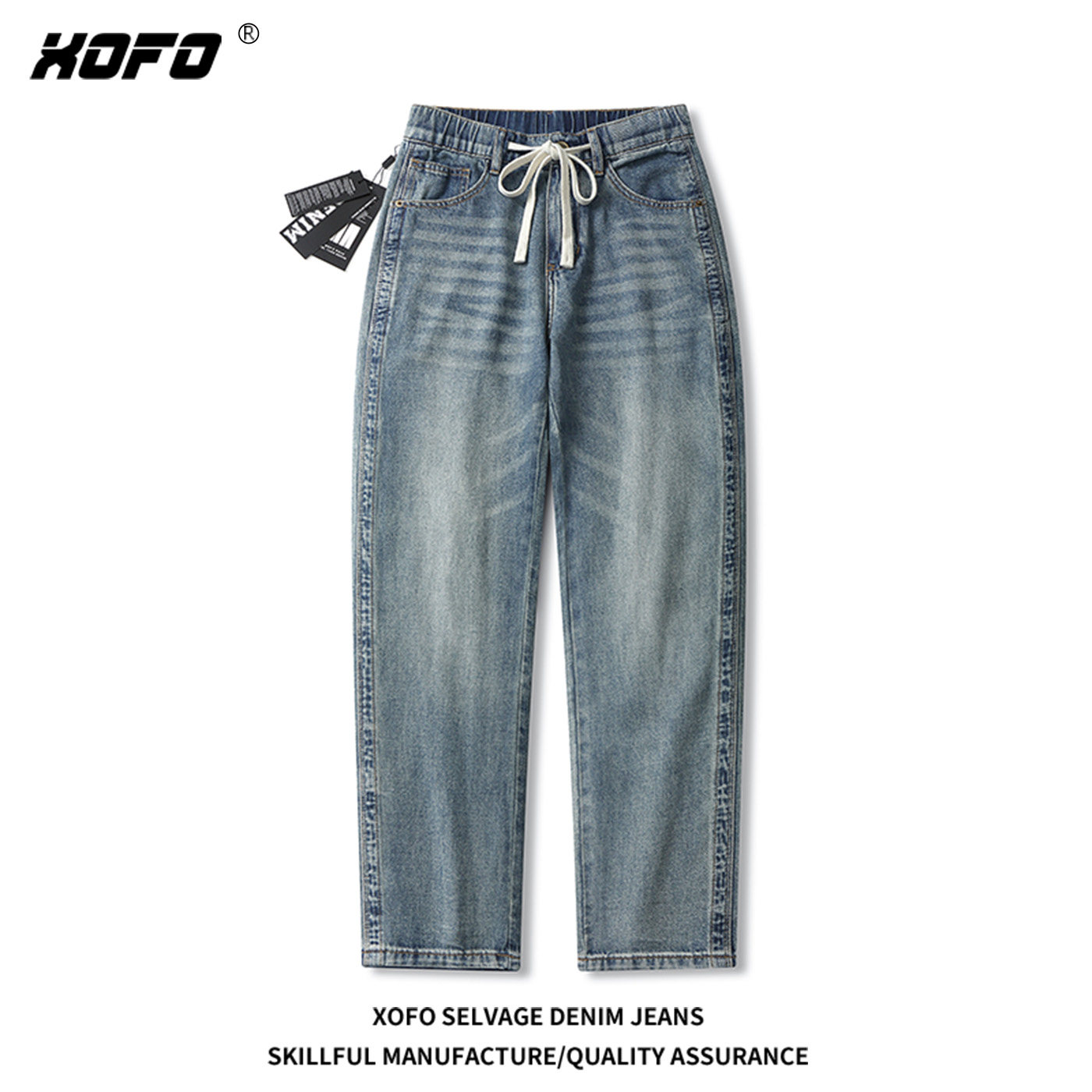 26年新款百搭宽松直筒水洗牛仔裤男夏季薄款松紧腰柔软舒适长裤子