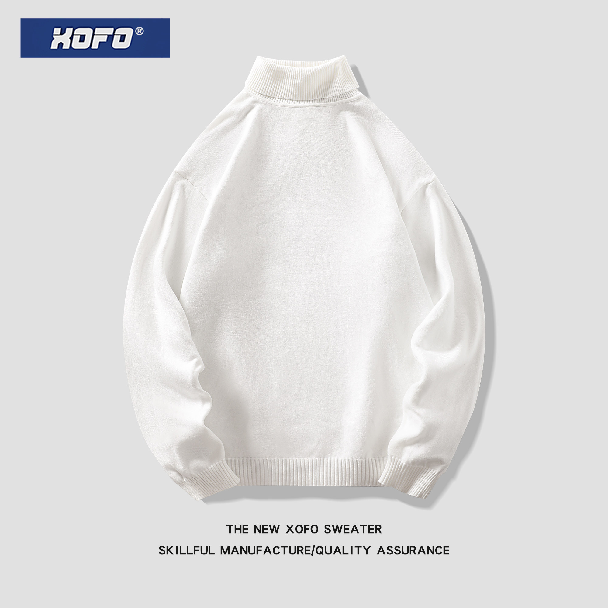 白色重磅350g日系高领毛衣秋季宽松内搭休闲长袖弹力男士针织衫