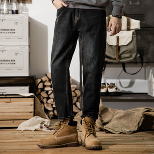男冬季 锥形赤耳丹宁九分小脚牛仔裤 黑色港风休闲修身 2025年新款