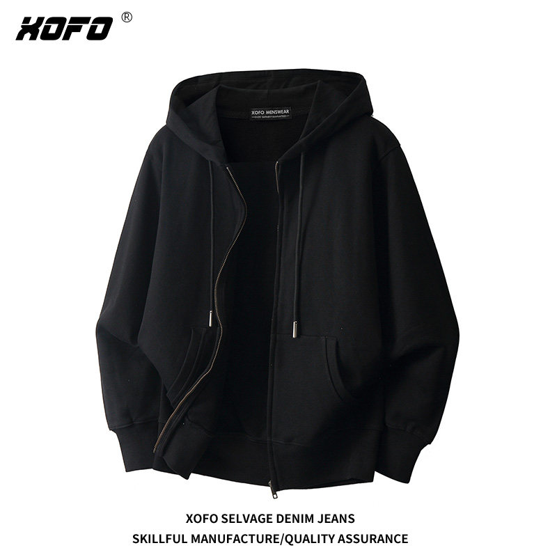 xofo新款黑色连帽卫衣男女宽松拉链开衫百搭休闲外套秋冬痞帅潮牌