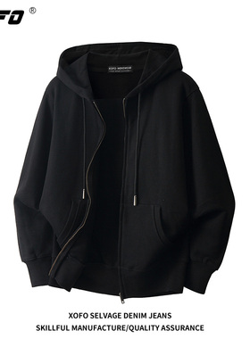 xofo新款黑色连帽卫衣男女宽松拉链开衫百搭休闲外套秋冬痞帅潮牌