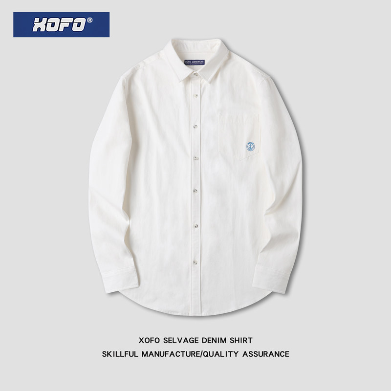 刺绣复古港风日系秋季白色男士衬衫休闲内搭宽松长袖衬衣外套潮