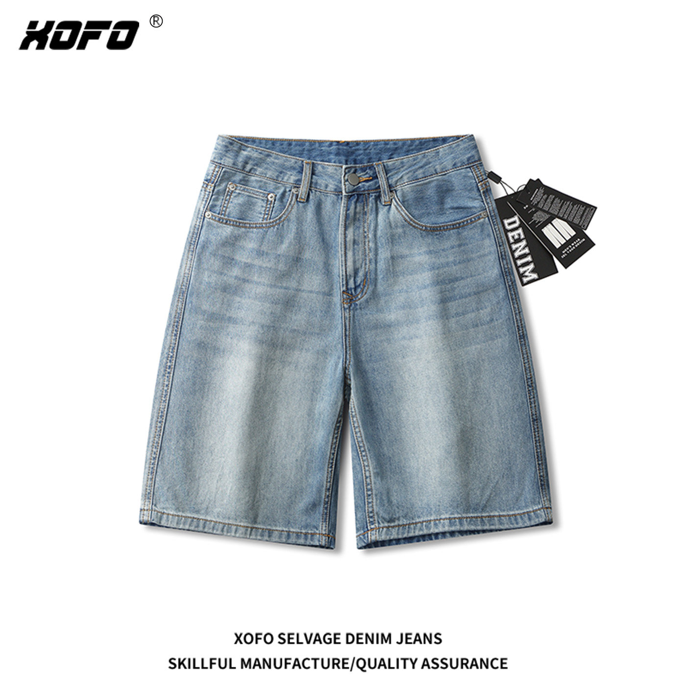 莱赛尔天丝浅色薄款牛仔短裤男士夏季宽松直筒五分中裤子休闲潮流