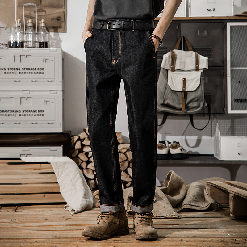 日系复古赤耳丹宁原浆牛仔长裤