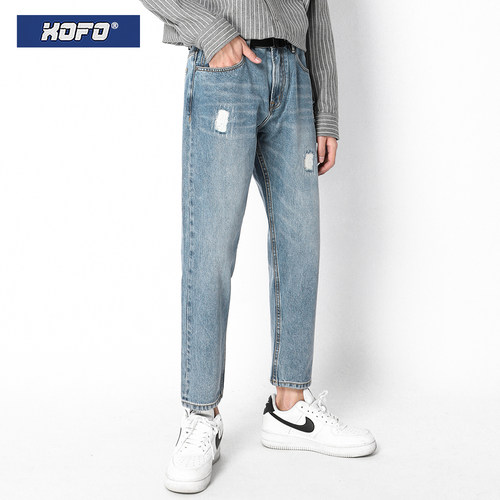 赤耳丹宁破洞牛仔裤男士