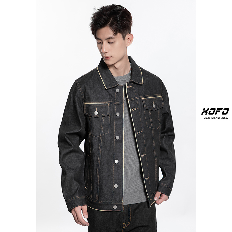 15oz高端金色闪边赤耳丹宁夹克