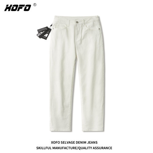 xofo新款百搭舒适美式高街白色九分小脚男士牛仔裤子冬季宽松潮