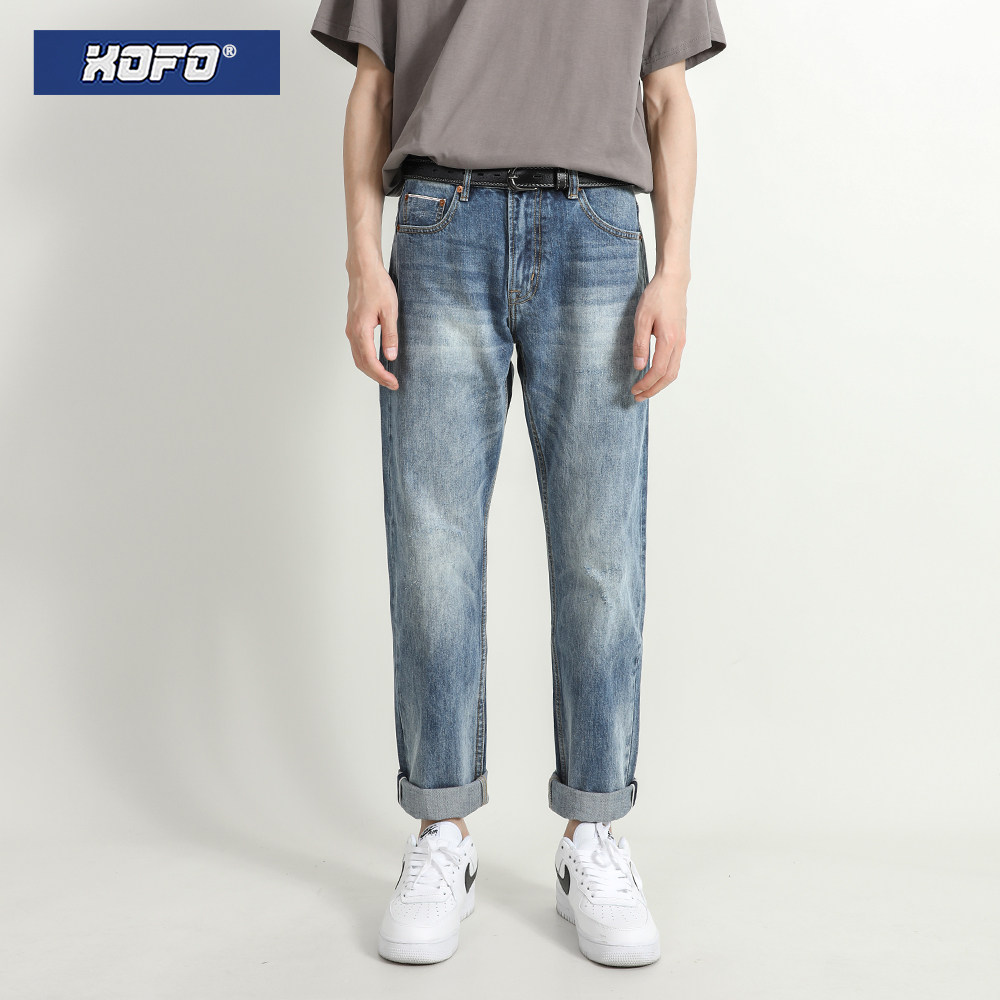 新款浅色牛仔裤男款冬锥形修身小脚长裤男休闲工作百搭裤子潮流