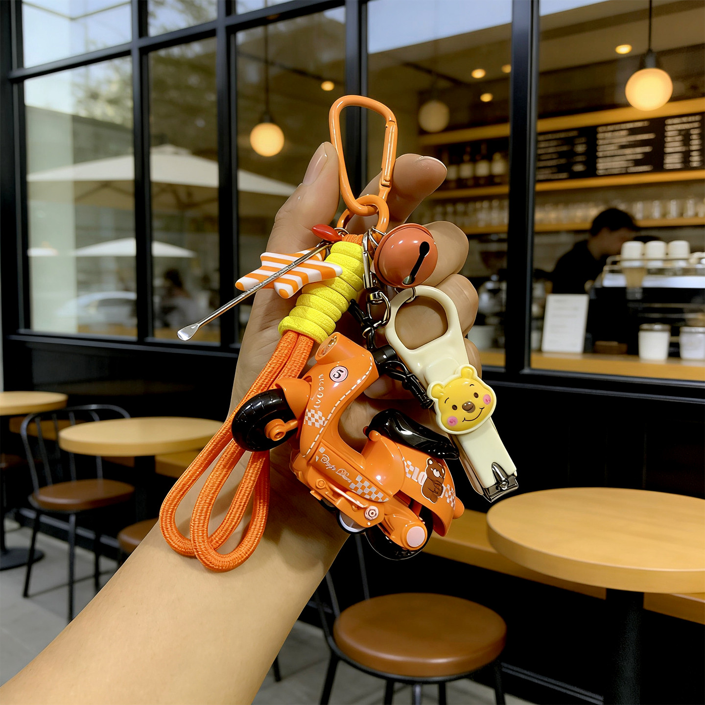 创意铃铛指甲剪钥匙扣卡通小熊踏板摩托车钥匙扣情侣挂件包包挂件