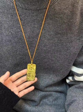 铜合金吊坠 黄色坠子女生古法摆件飞龙牌生肖吊坠挂坠配绳女送礼